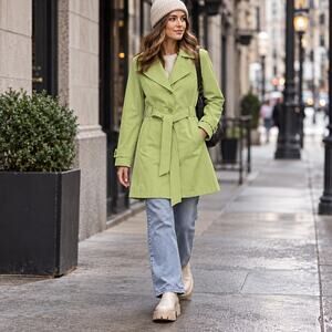 Jason Kole Green Lined Hooded Belted Trench Coat SzL Contemporary